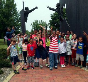 AYS kids on Cultural Trail in downtown Indianapolis
